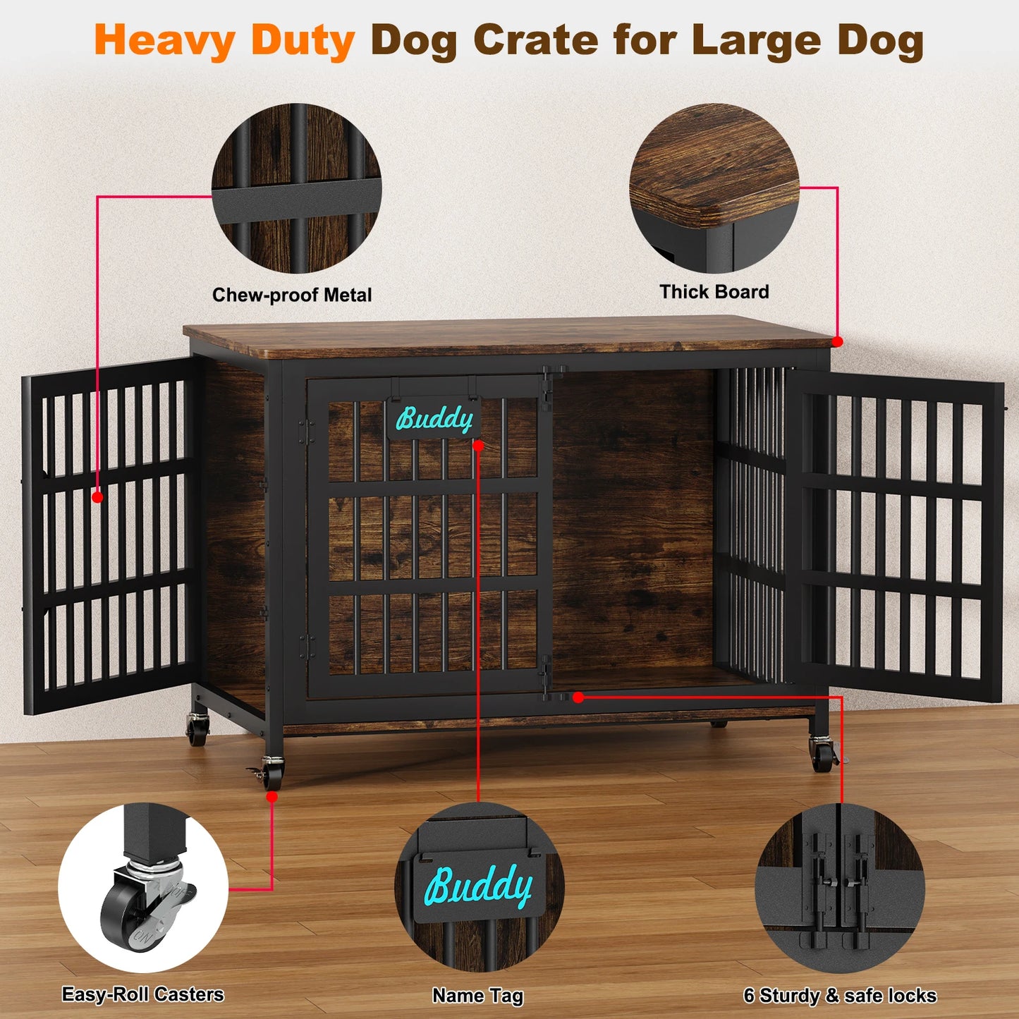 Furniture Style Dog Crate With Casters Indoor Kennel For Home