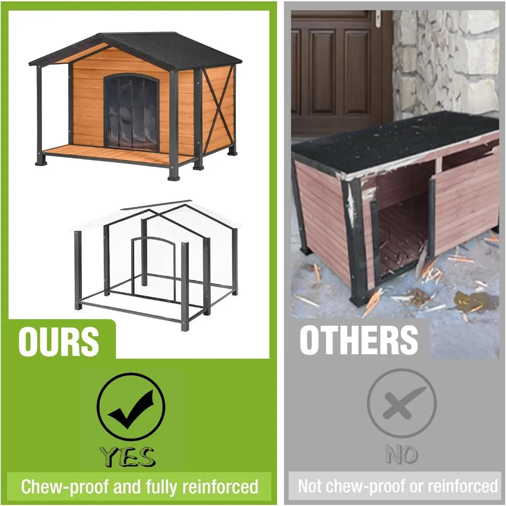 Outdoor Heated Dog Shelter With Metal Frame