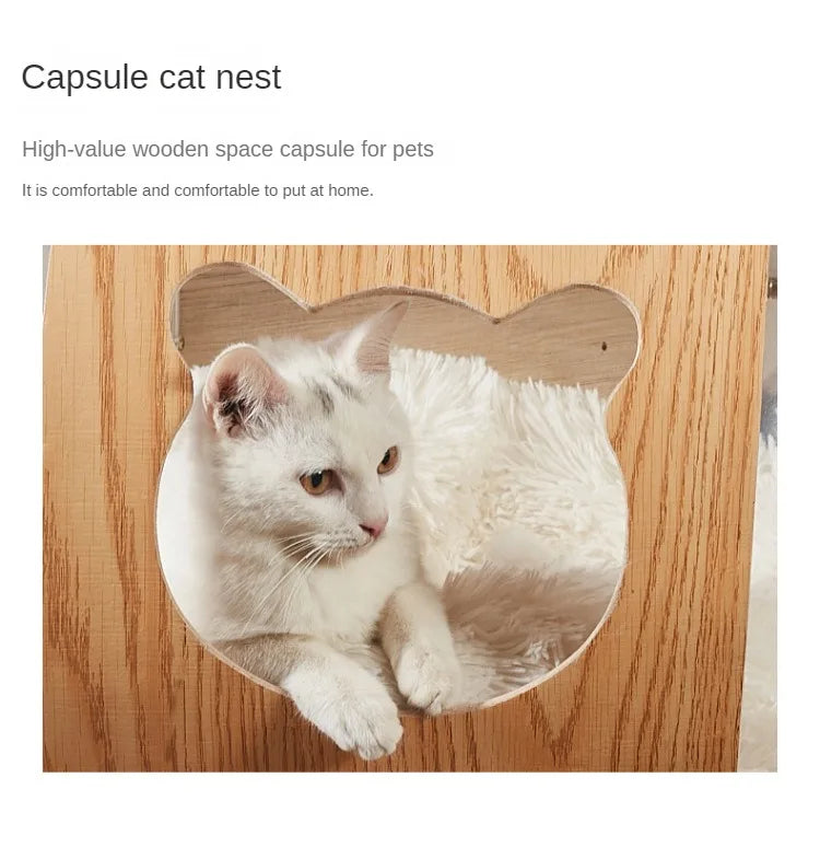 Smvp Cat Space Transparent Capsule Nest Bed For Climbing Cats Wooden