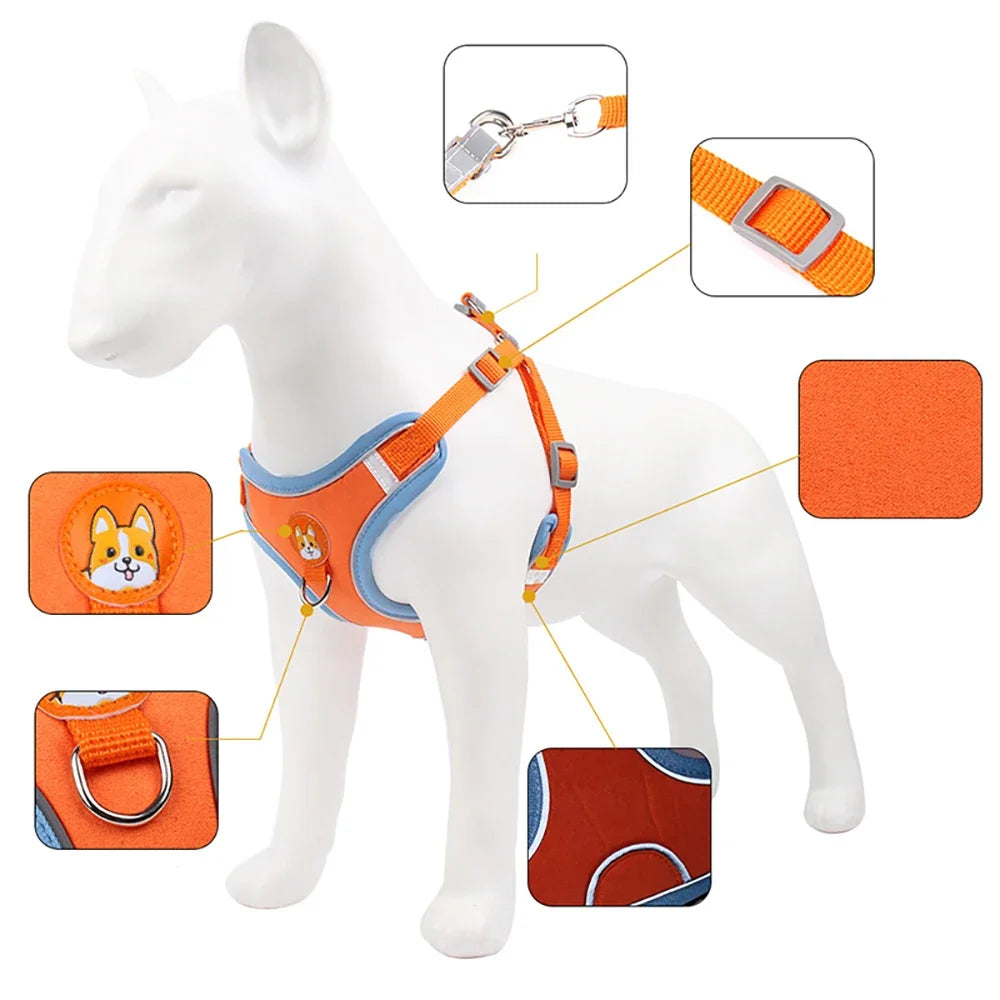 Adjustable Dog Harness And Leash Set Reflective For Pets Walking
