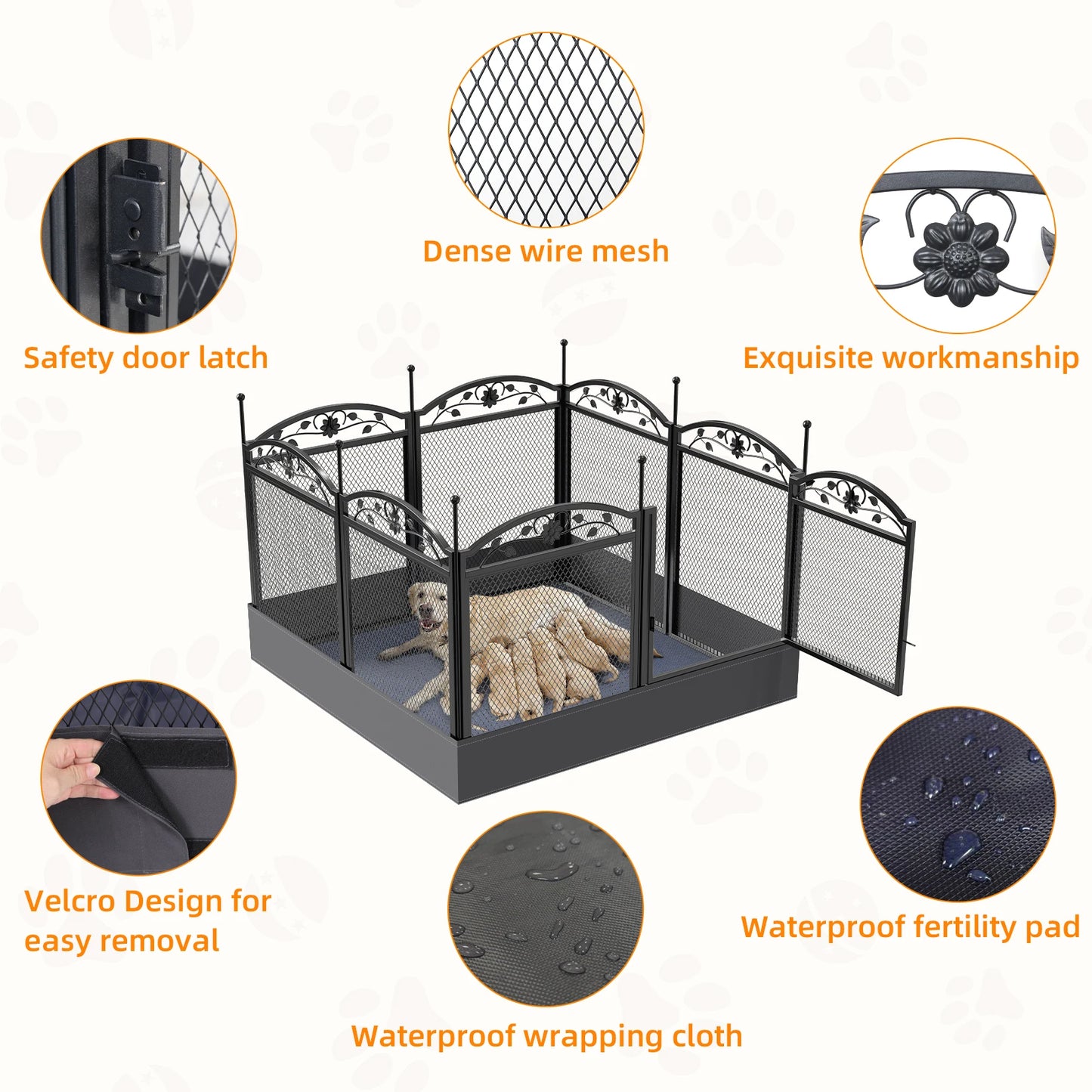 BINGOPA Foldable Heavy Duty Dog Playpen With Gate And Mat
