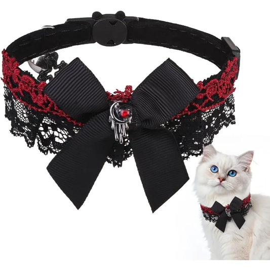 Hign-concerned Halloween Cat Collar Adjustable Velvet Breakaway With Bell Gothic
