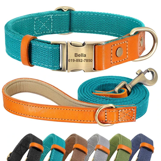 Nylon Custom Dog Collar and Leash Set With Personalization