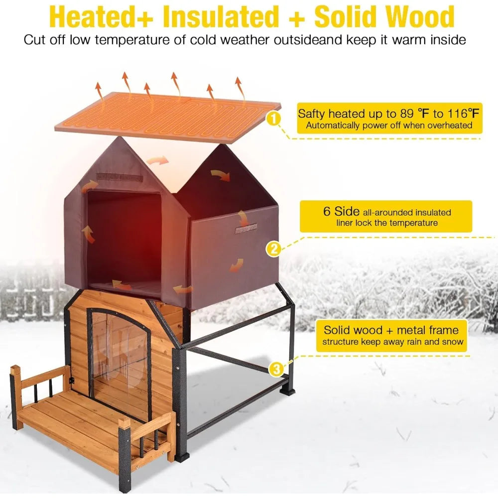 Outdoor Heated Dog House With Insulated Wood Metal Frame
