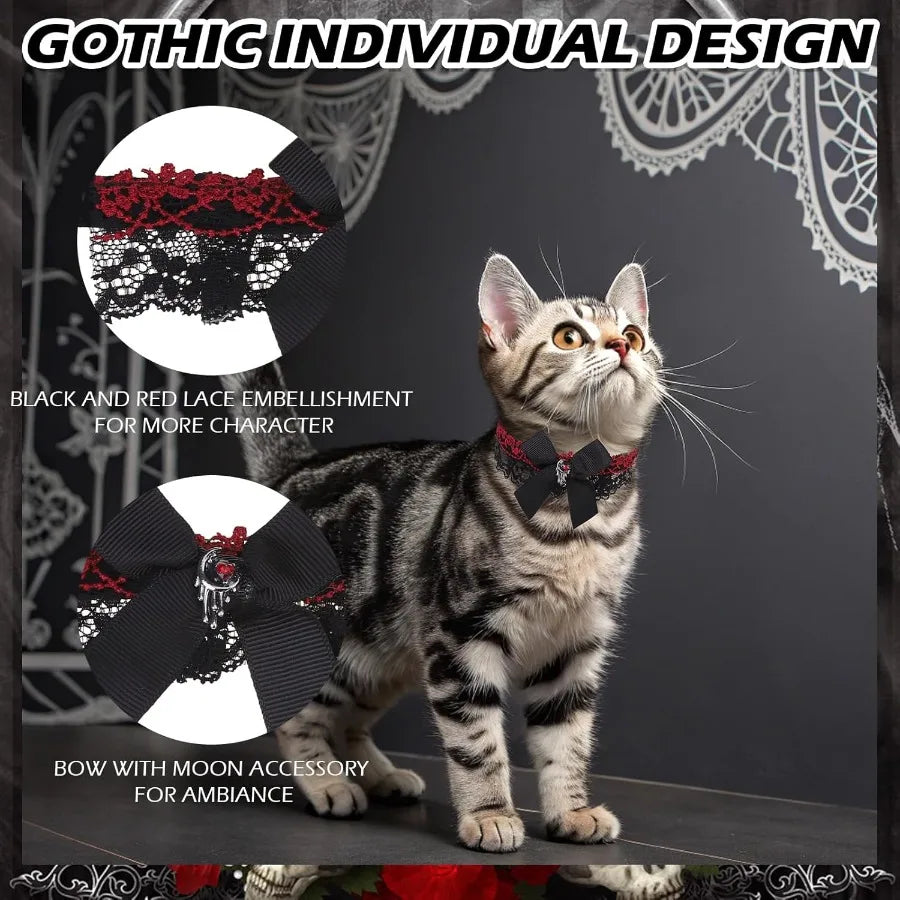 Hign-concerned Halloween Cat Collar Adjustable Velvet Breakaway With Bell Gothic