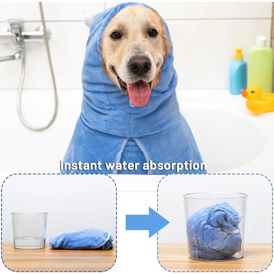 ABEKA Absorbent Dog Bath Towel Hooded Pet Robe Quick Drying
