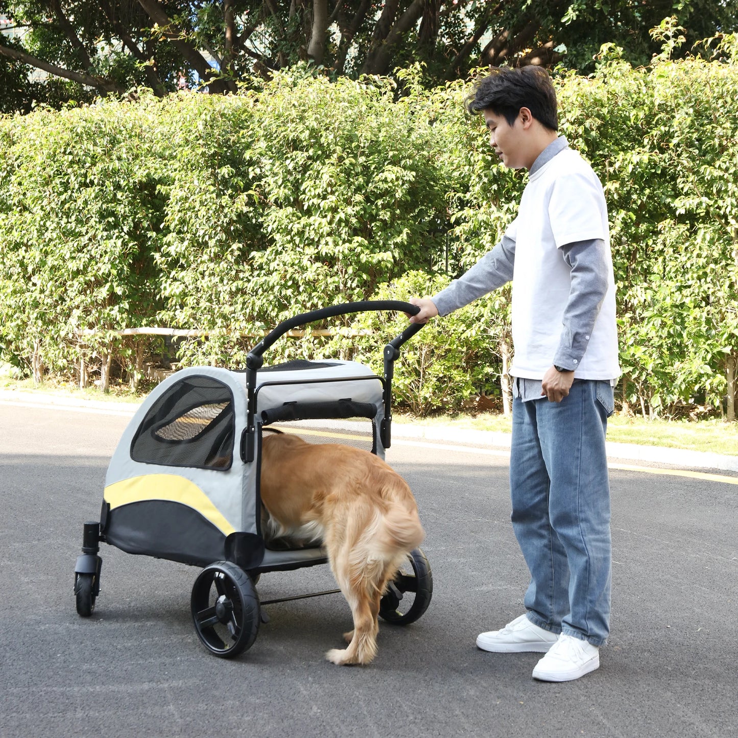 Portable Four Wheel Dog Stroller Foldable Carrier Outdoors