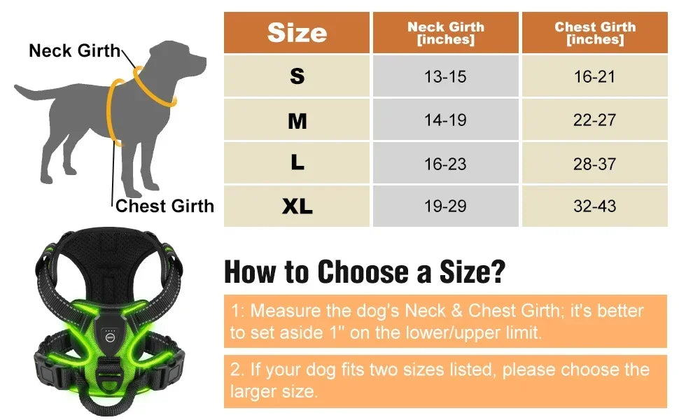 Nonecn LED Luminous Dog Harness No Pull Adjustable Vest