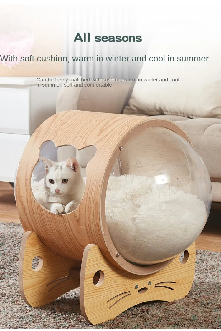 Smvp Cat Space Transparent Capsule Nest Bed For Climbing Cats Wooden