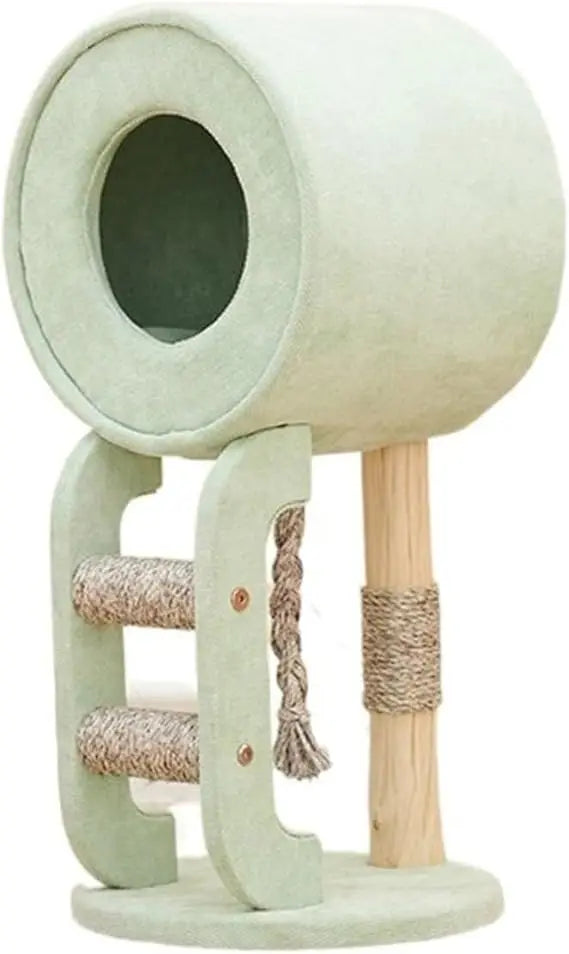 Wooden Cat Tower With Integrated Litter Box And Scratching Board