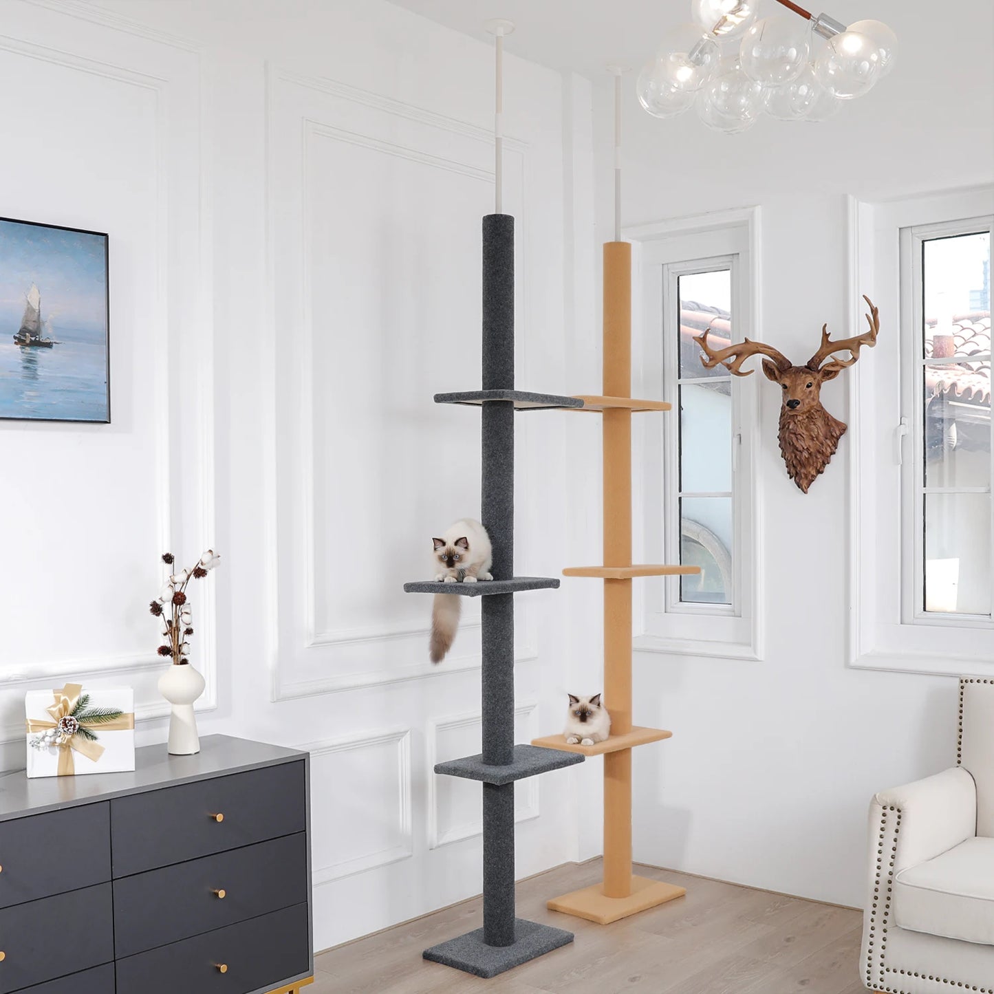 PEQULTI Adjustable Cat Tree Tower With Scratching Posts For Indoor Fun