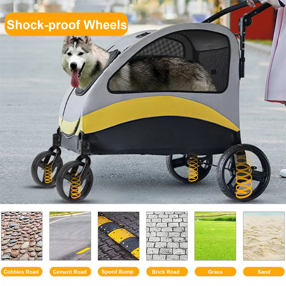 Premium Dog Stroller Pram 4 Wheel Foldable Travel Cart For Dogs