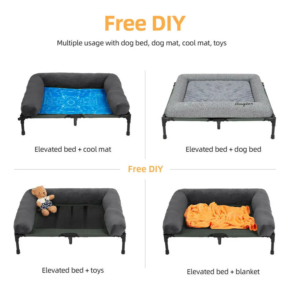 BINGOPAW Elevated Indoor Outdoor Dog Bed With Detachable Plush Bolster