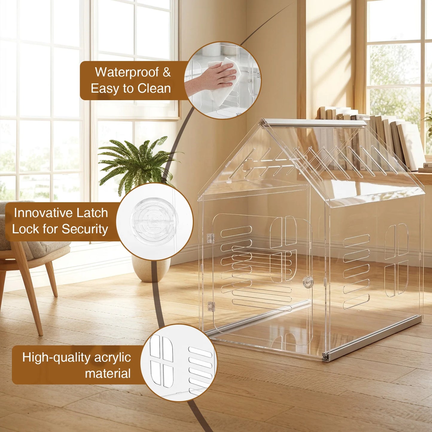Acrylic Indoor Dog Kennel Lockable Ventilated Cage