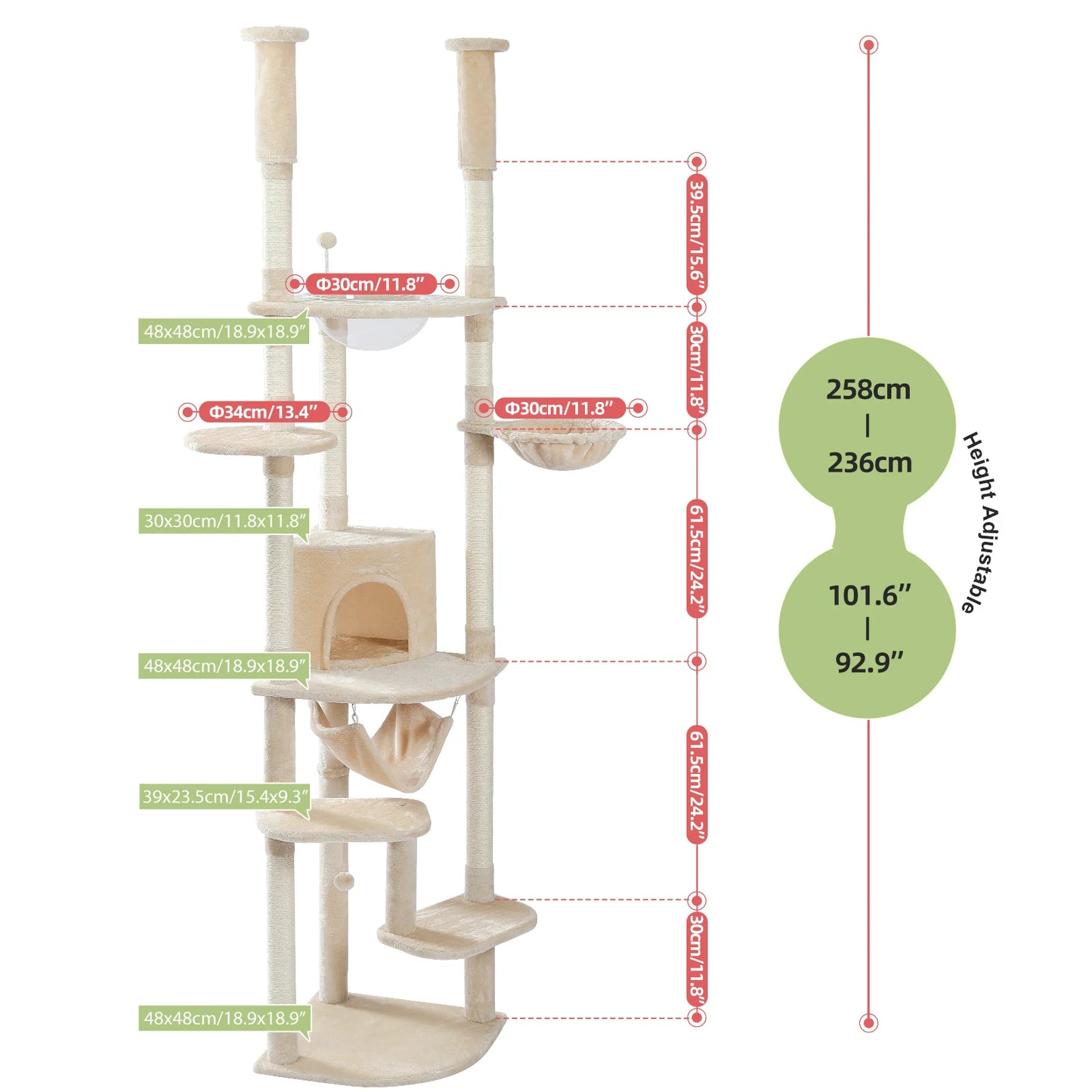 PAWZ Road Floor To Ceiling Cat Tree With Adjustable Height