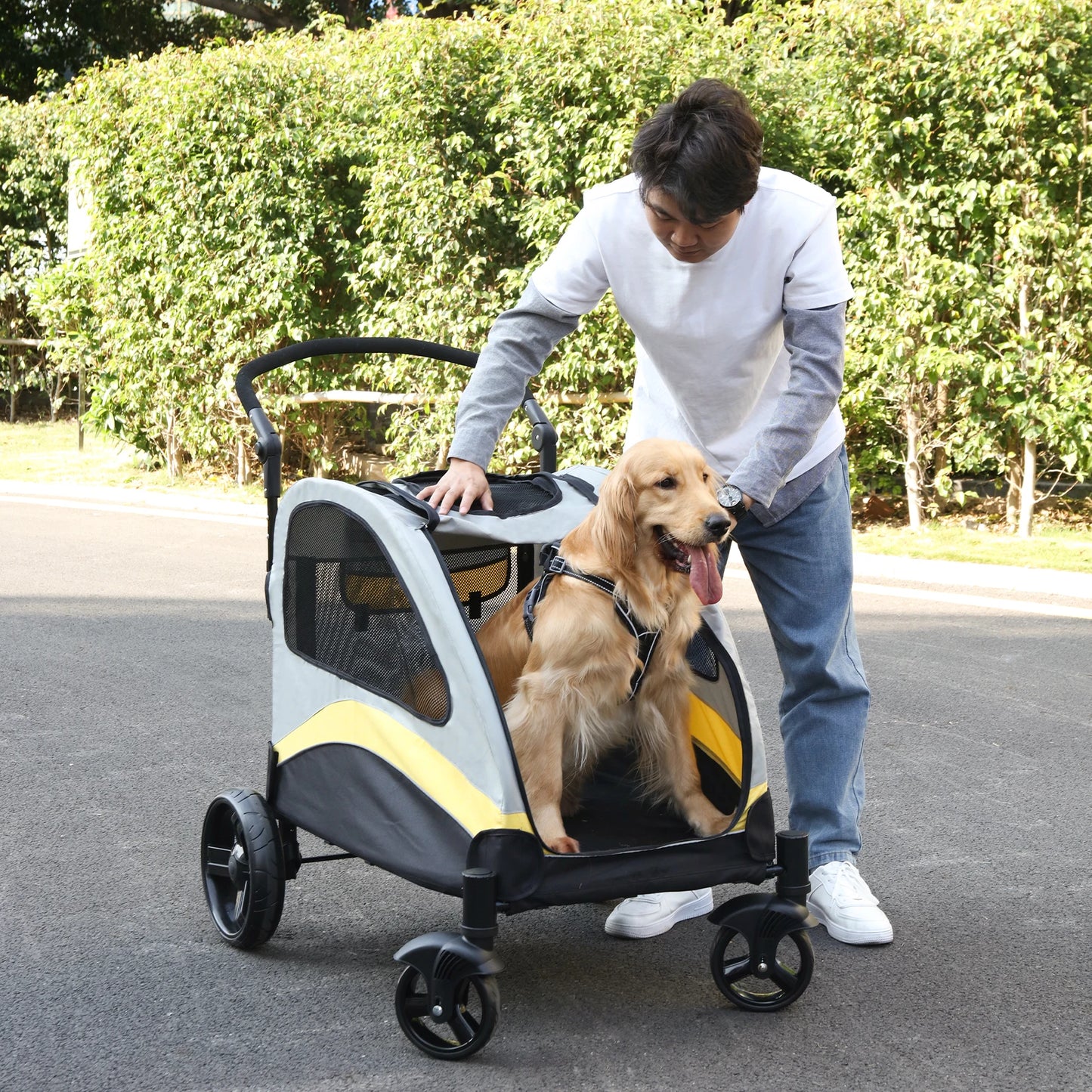 Dog Stroller 4 Wheel Pet Jogger Wagon Foldable Travel Cart