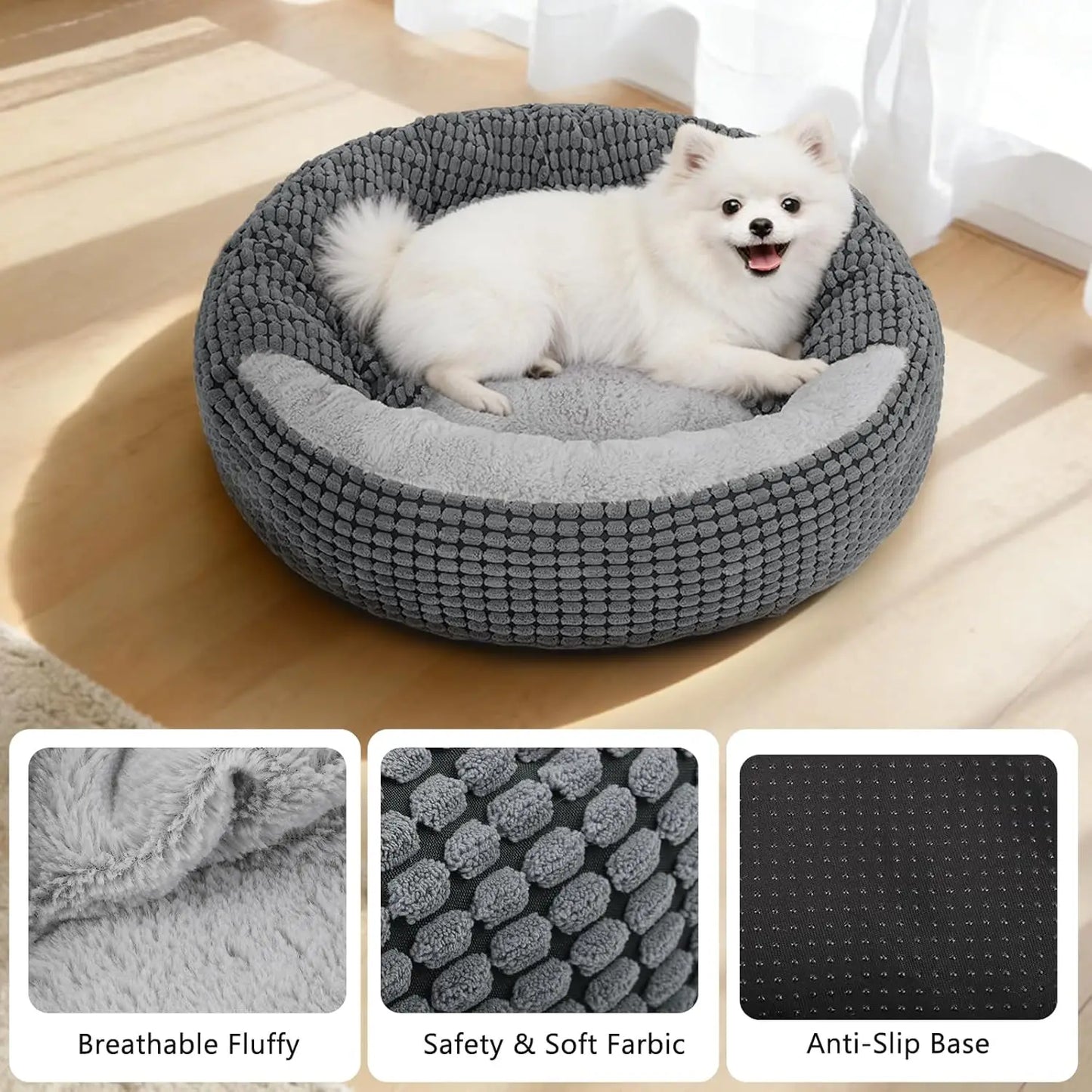 Cozy Donut Hooded Pet Bed With Blanket Attached Washable Orthopedic
