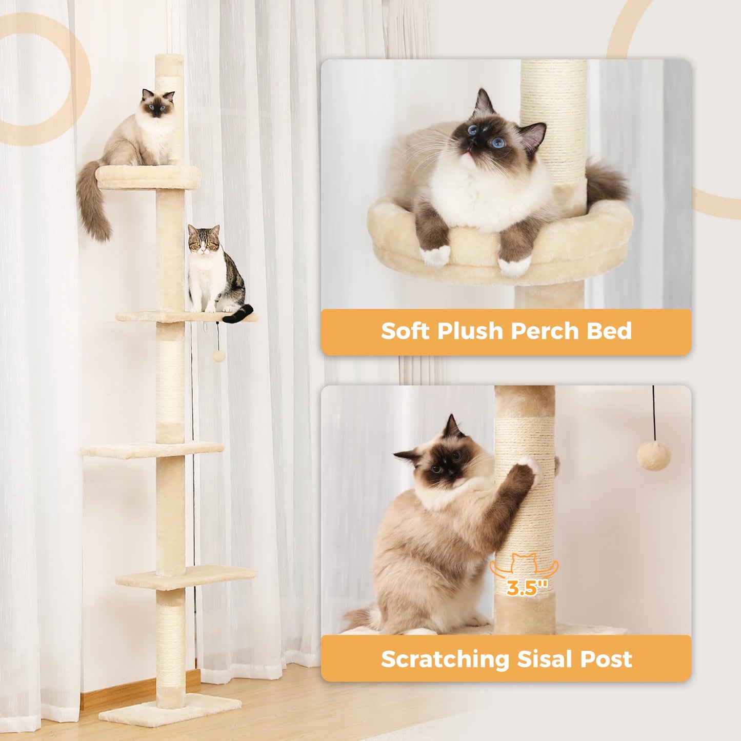 PEQULTI Adjustable Cat Tree Tower With Scratching Posts For Indoor Fun