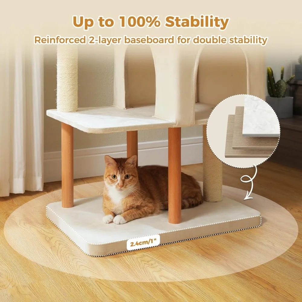 Wooden Cat Tree For Large Indoor Cats With Scratching Posts
