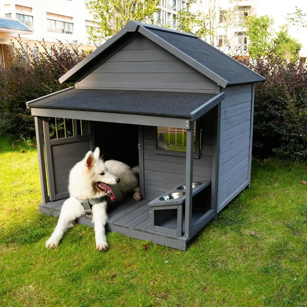 Weatherproof Wooden Dog Kennel With Porch Door Window