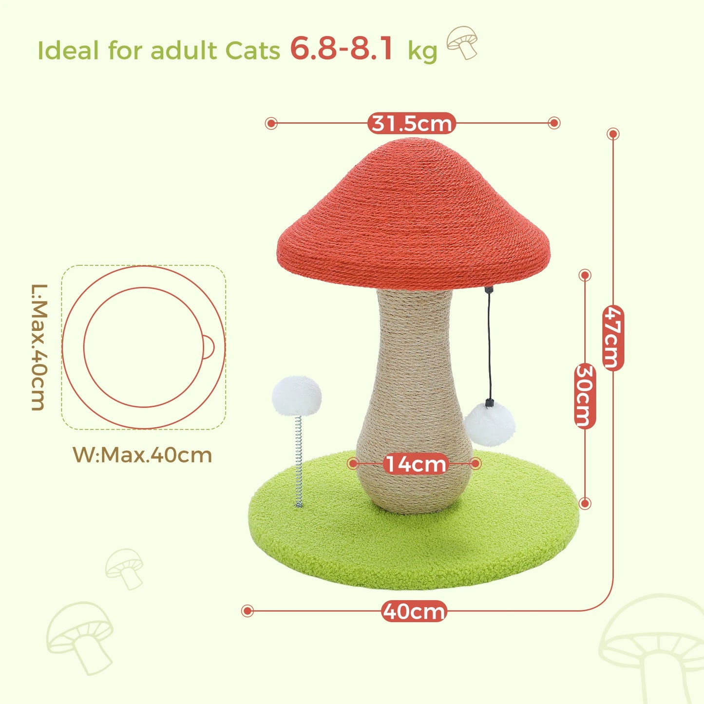 PAWZ Road Mushroom Cat Scratching Post With Sisal And Pompoms