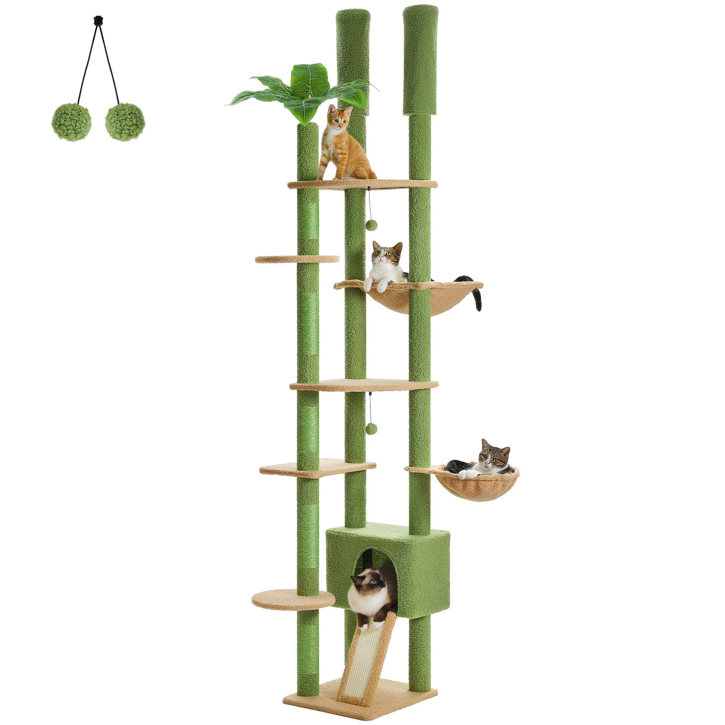 PAWZ Road Height Adjustable Wooden Cat Tree With Hammock And Scratching Posts