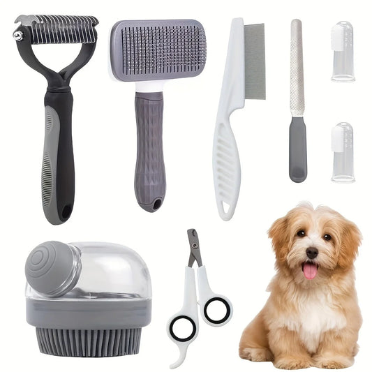 Dog Grooming Kit 8pc Self Cleaning Nail Clippers Flea Comb