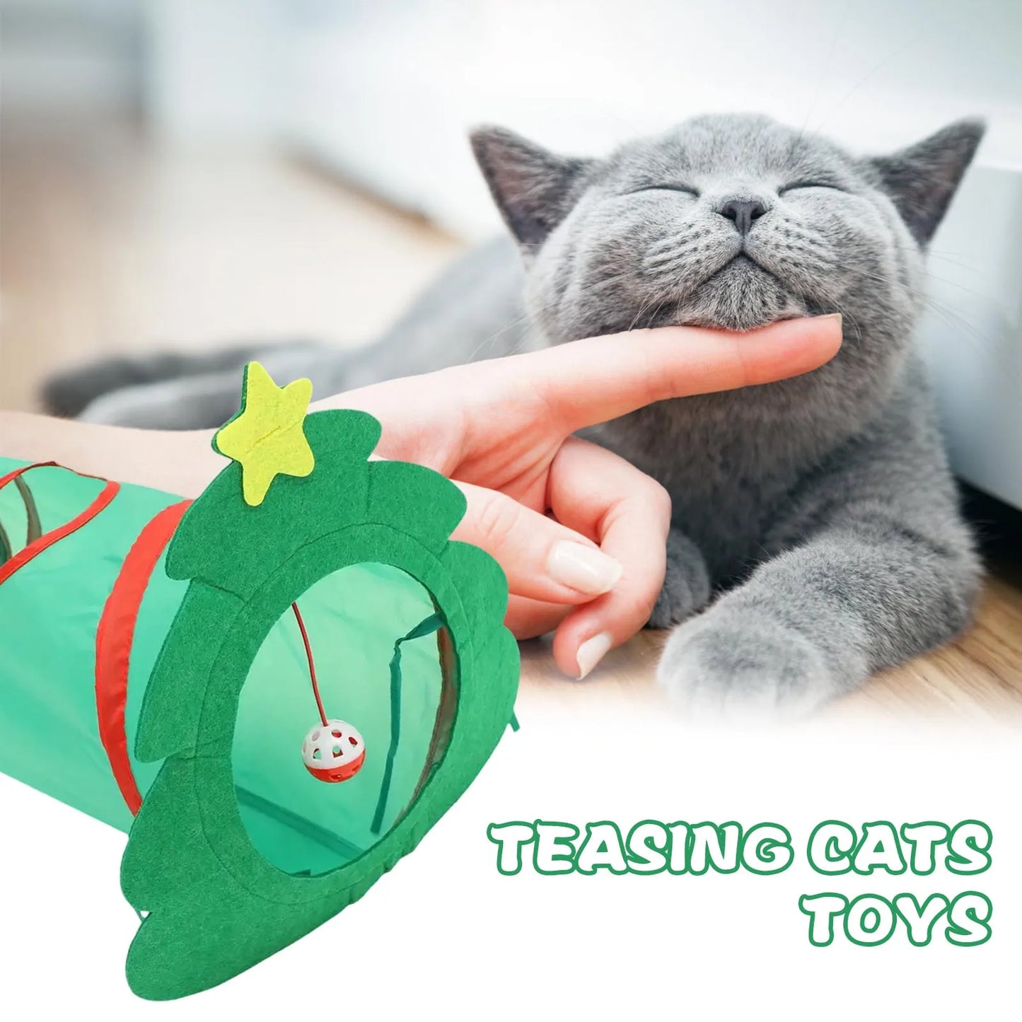 Xmas Kitten Tunnel Toys Set With Catnip For Indoor Cats