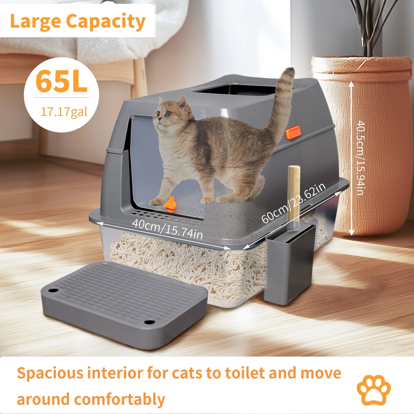 Feature Stainless Steel Cat Litter Box With Lid High Wall