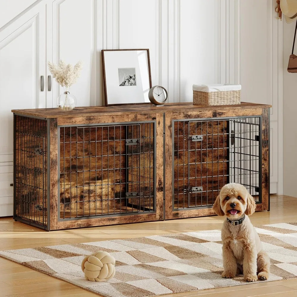 MKDK Double Dog Crate Furniture With Divider For Indoor Use