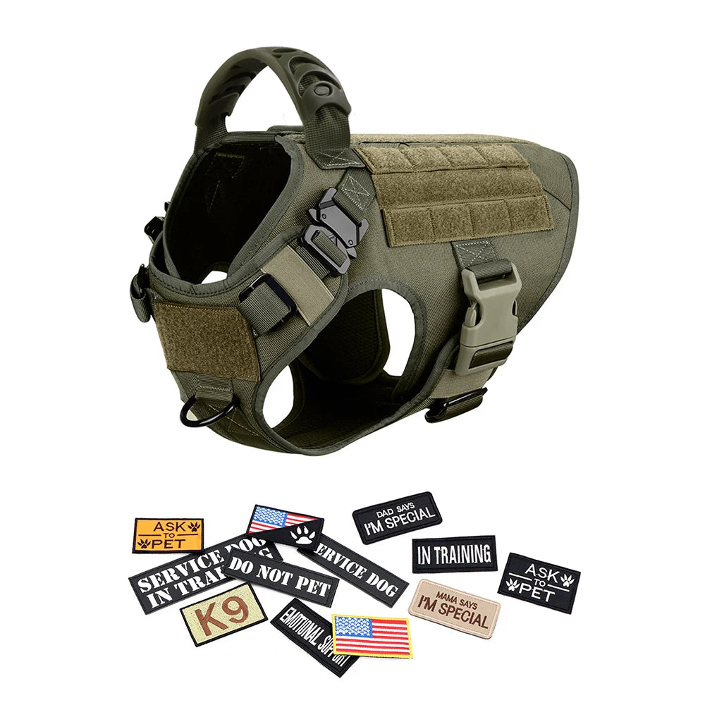 PETRAVEL CN Military Large Dog Harness Vest Set Patches For Malinois Training