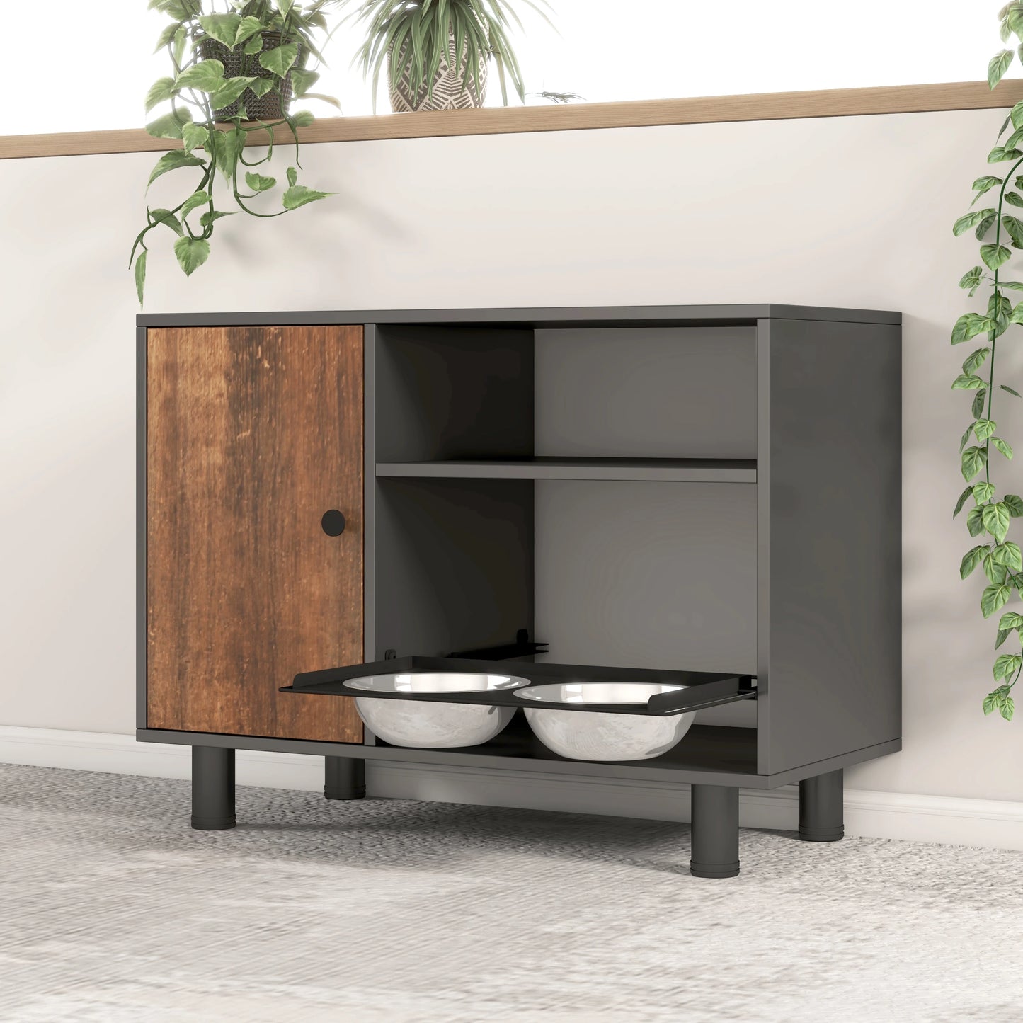 Hign-concerned Pet Feeding Table Stainless Steel Double Bowls