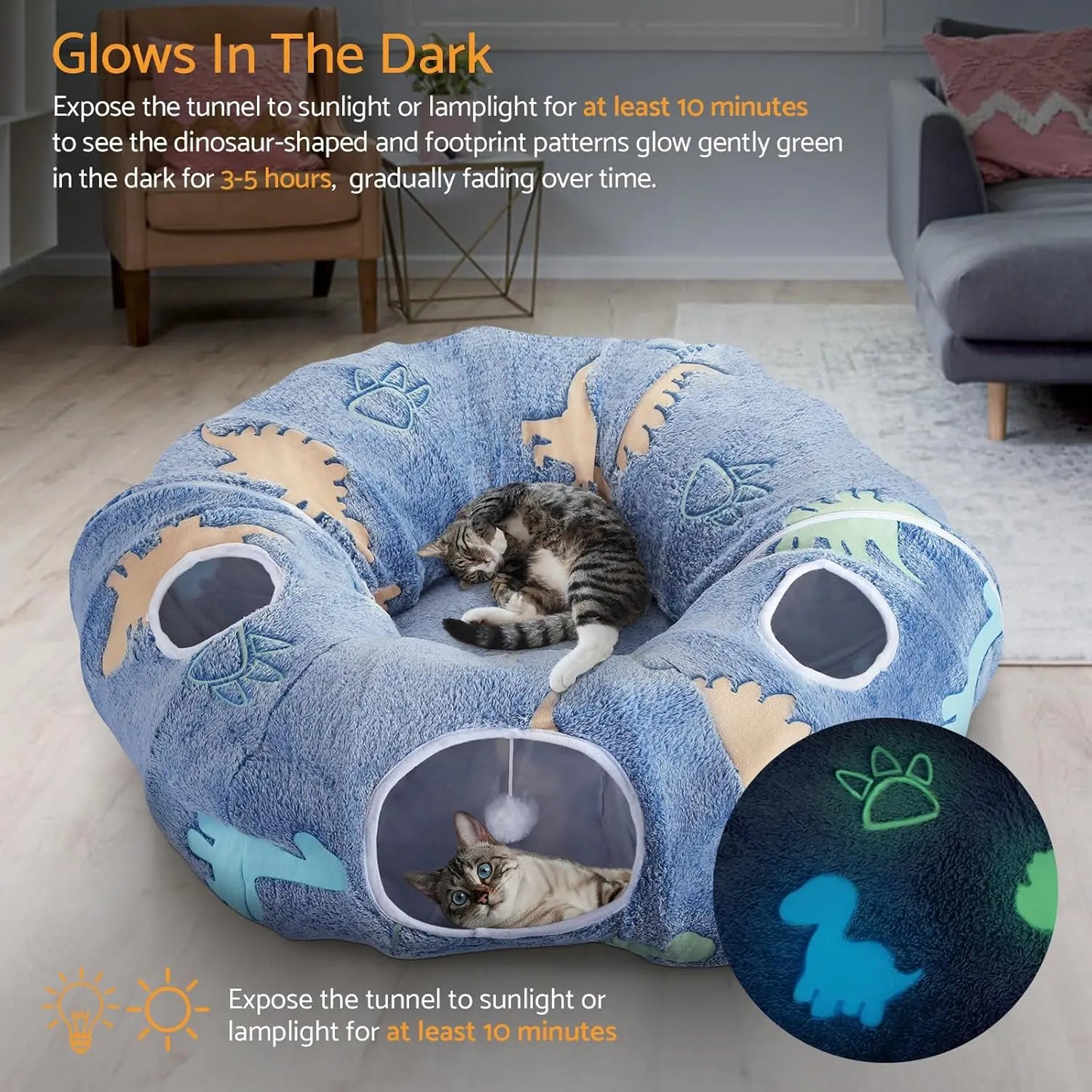Cat Tunnel Bed Foldable Plush Donut Cave For Indoor Cats