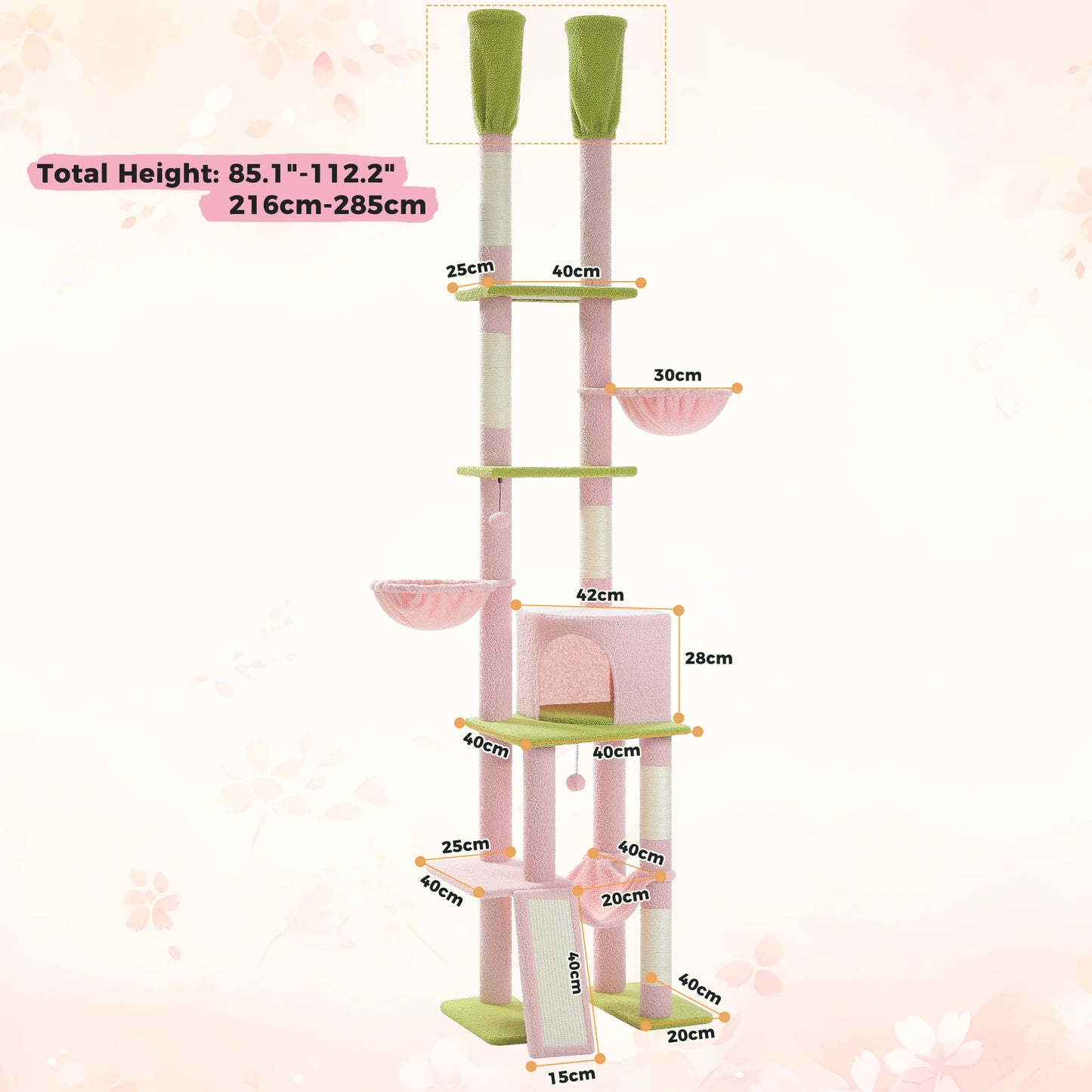PAWZ Road Floor To Ceiling Cat Tree With Adjustable Height