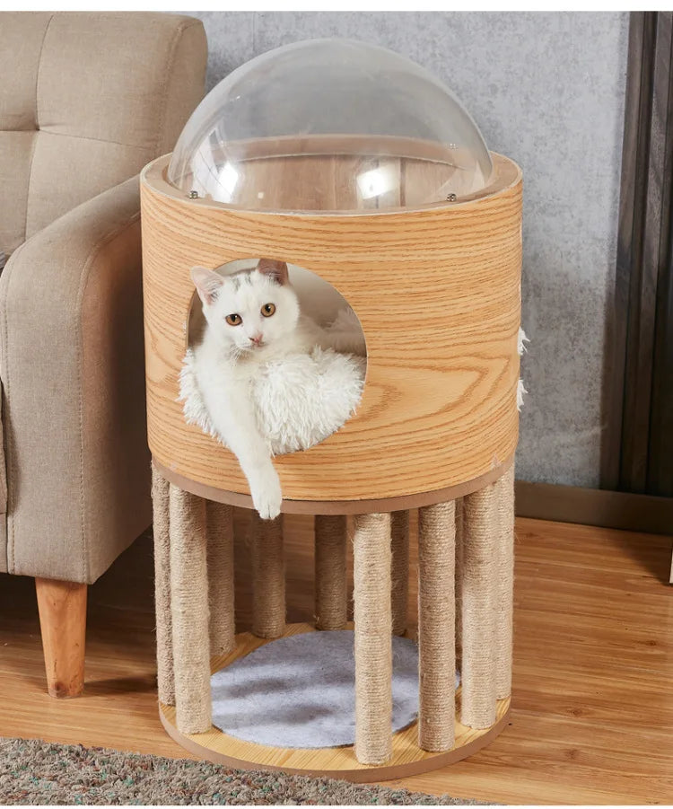 Smvp Cat Space Transparent Capsule Nest Bed For Climbing Cats Wooden