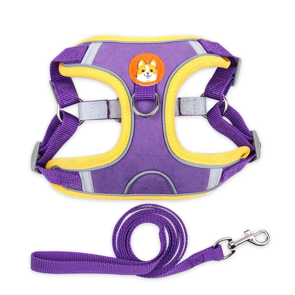 Adjustable Dog Harness And Leash Set Reflective For Pets Walking