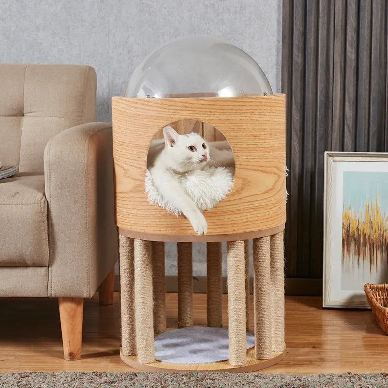 Smvp Cat Space Transparent Capsule Nest Bed For Climbing Cats Wooden