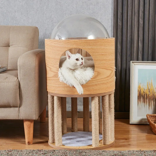 Smvp Cat Space Transparent Capsule Nest Bed For Climbing Cats Wooden
