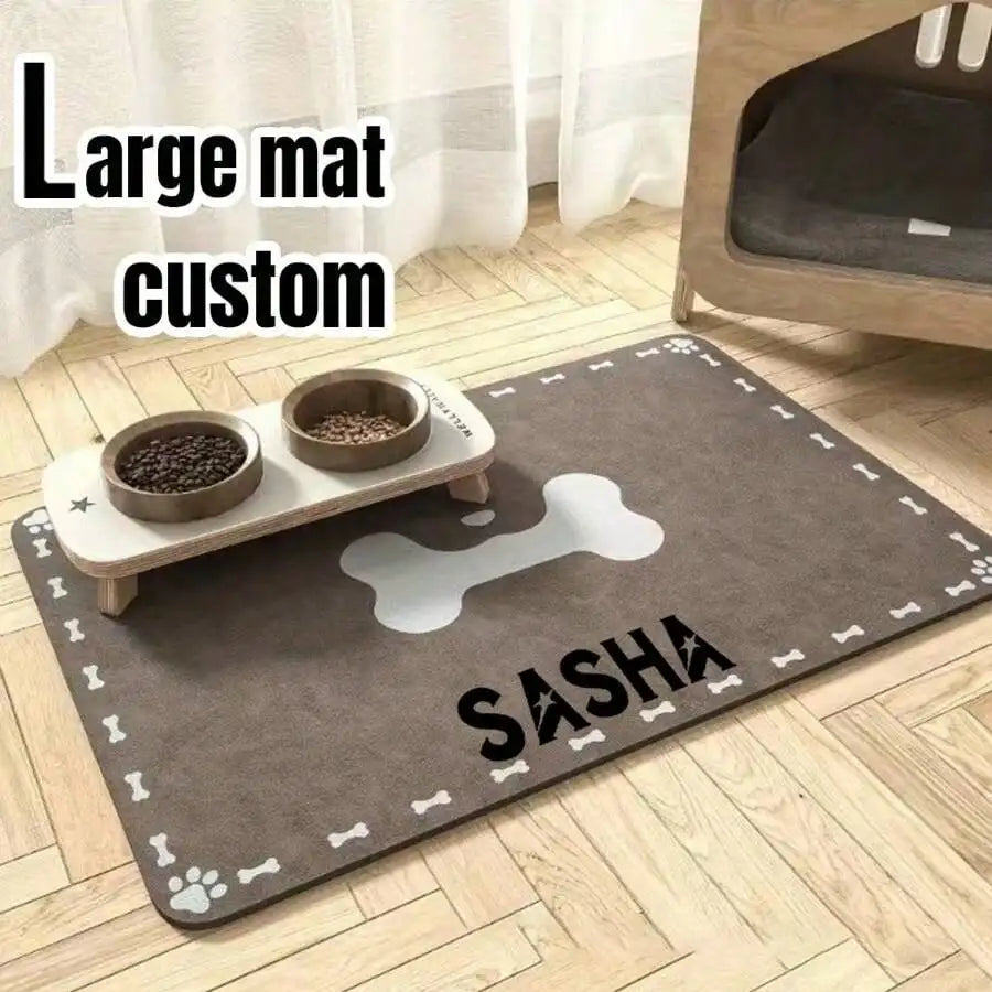 Custom Large Absorbent Dog Food Mat With Personalized Name