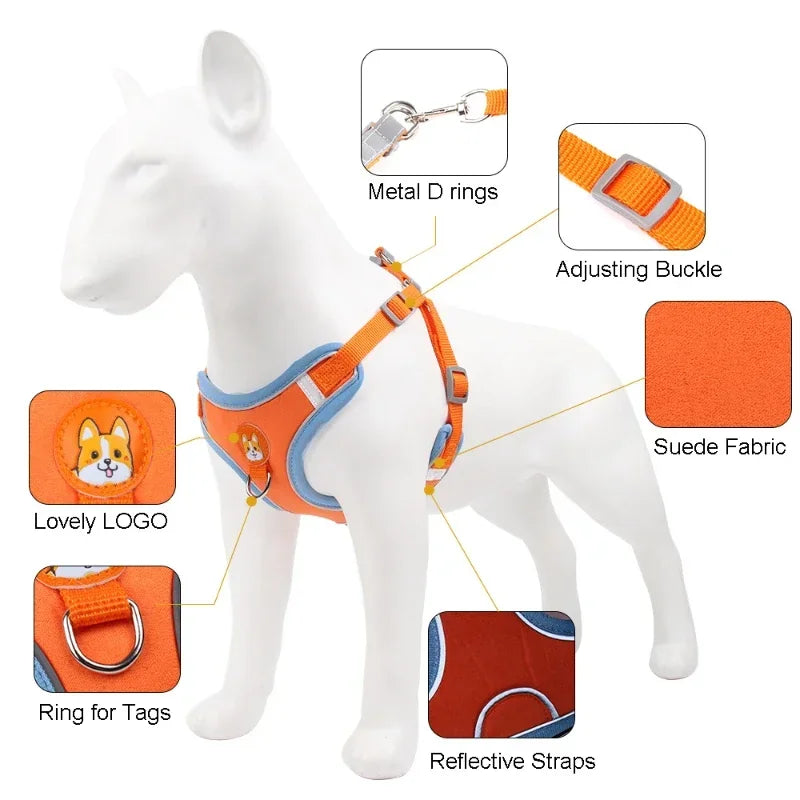 Adjustable Dog Harness And Leash Set Reflective For Pets Walking