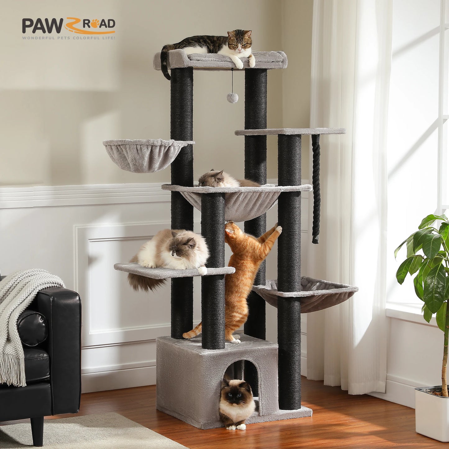 PAWZ Road Cat Tree With Five Levels and 11 Sisal Posts
