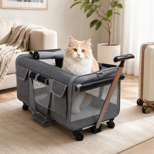 XMSJ Cat Dog Carrier With Wheels Travel Stroller For Pets