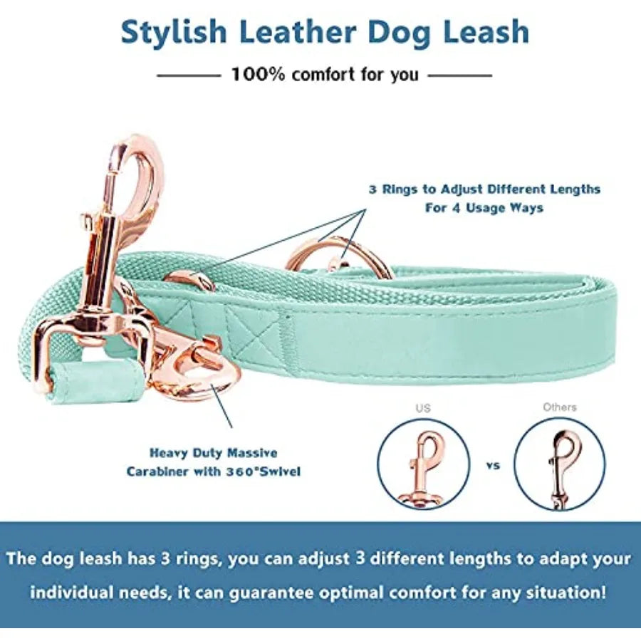 Soft Leather Dog Collar And Leash Set Metal Buckle