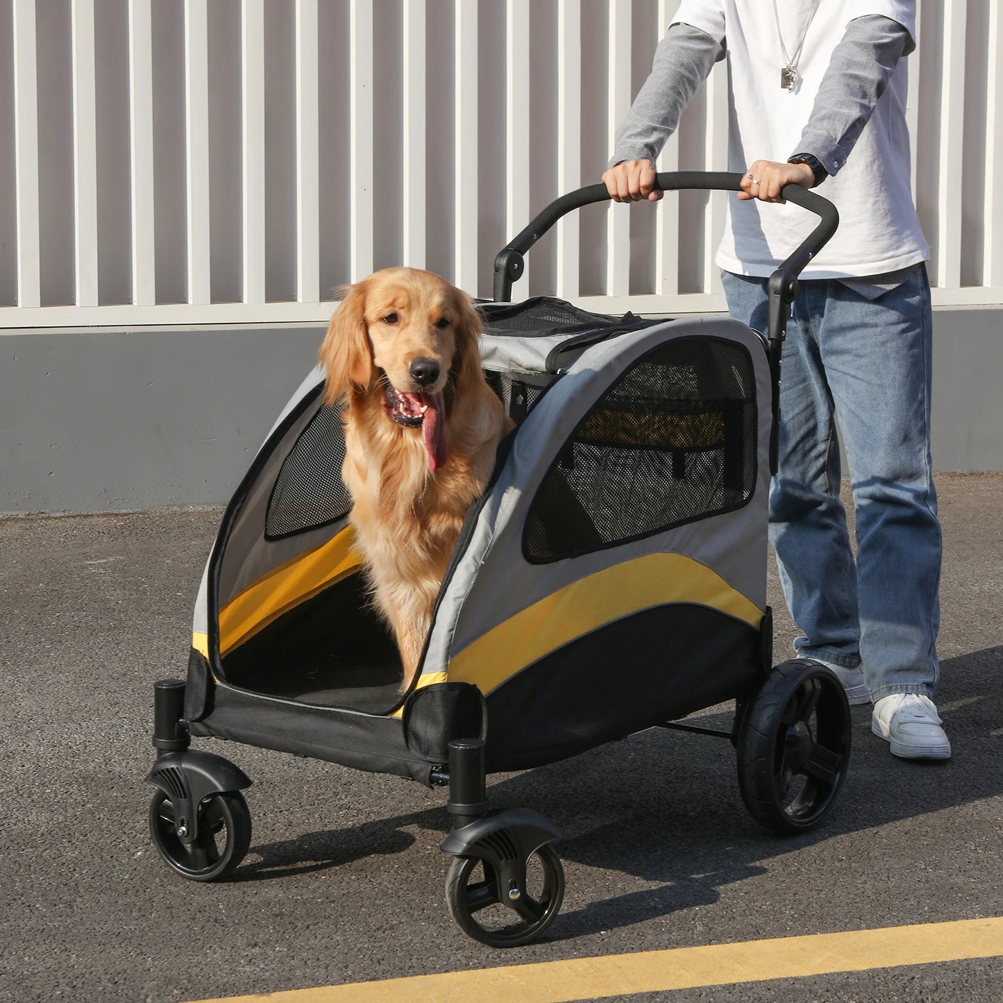 Dog Stroller 4 Wheel Pet Jogger Wagon Foldable Travel Cart