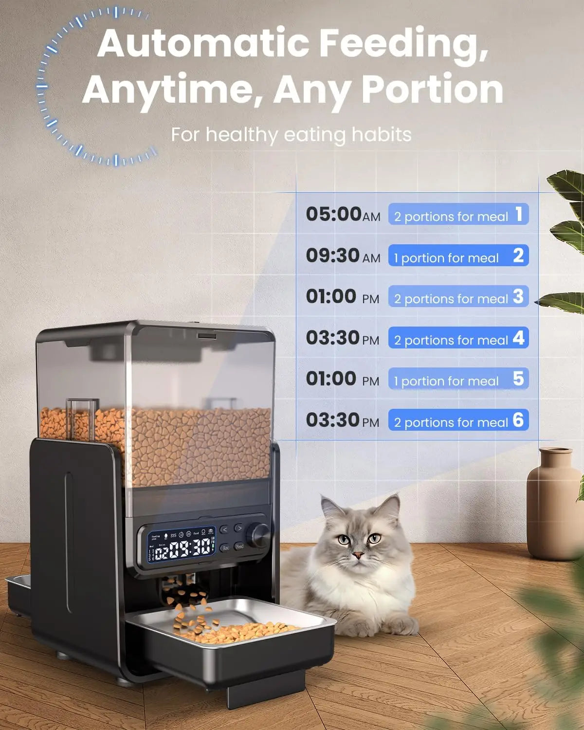 Automatic Cat Feeder For 2 Cats With Adjustable Dual Bowls