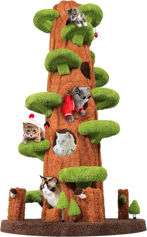 Wooden Indoor Multi Level Cat Tower With Scratching Post Condo