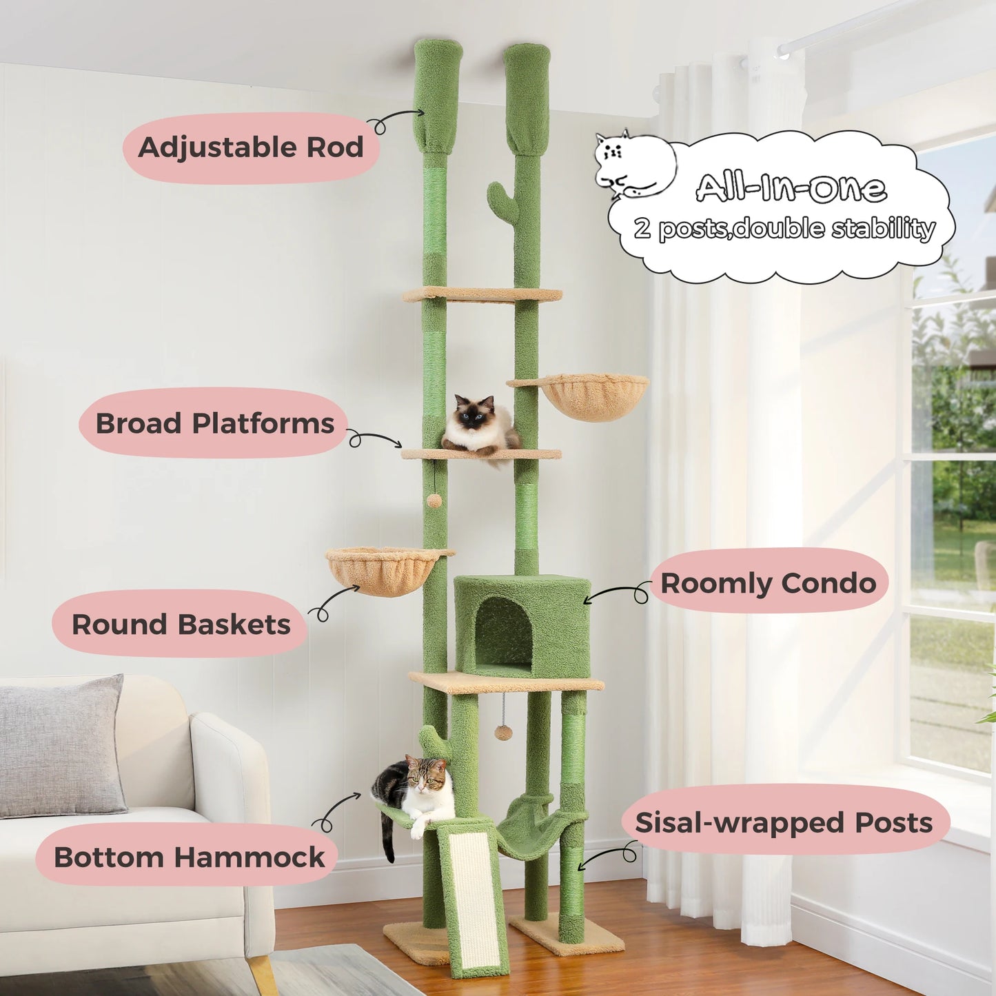PAWZ Road Floor To Ceiling Cat Tree With Adjustable Height