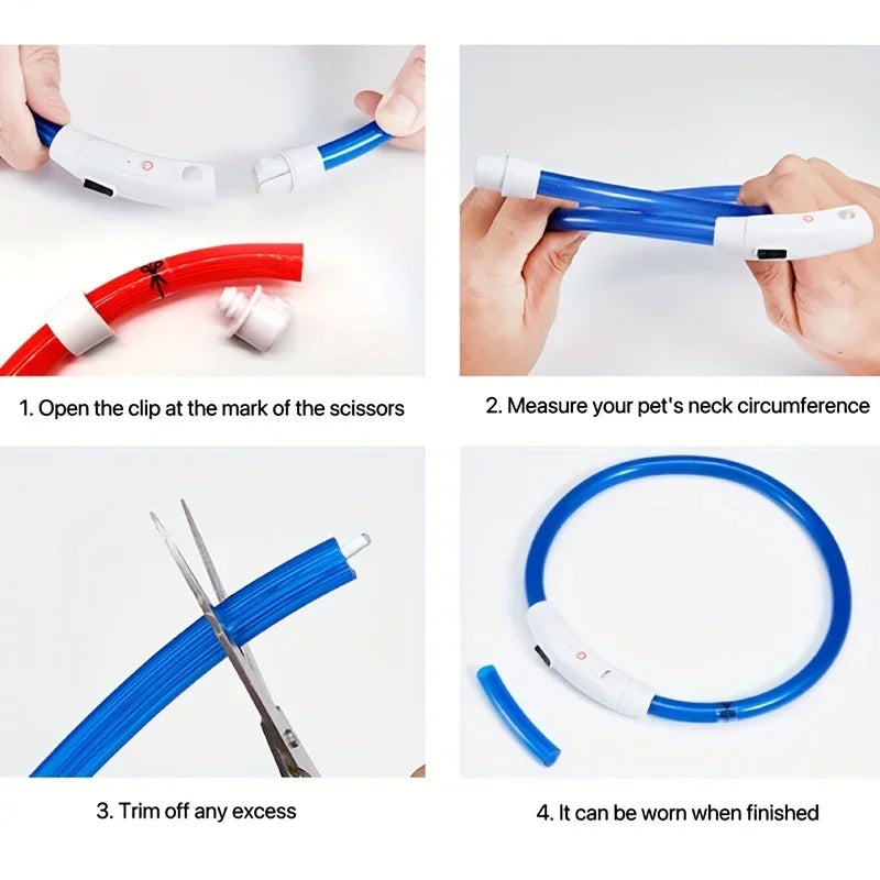 LED Light Dog Collar USB Rechargeable Luminous Anti Lost Necklace