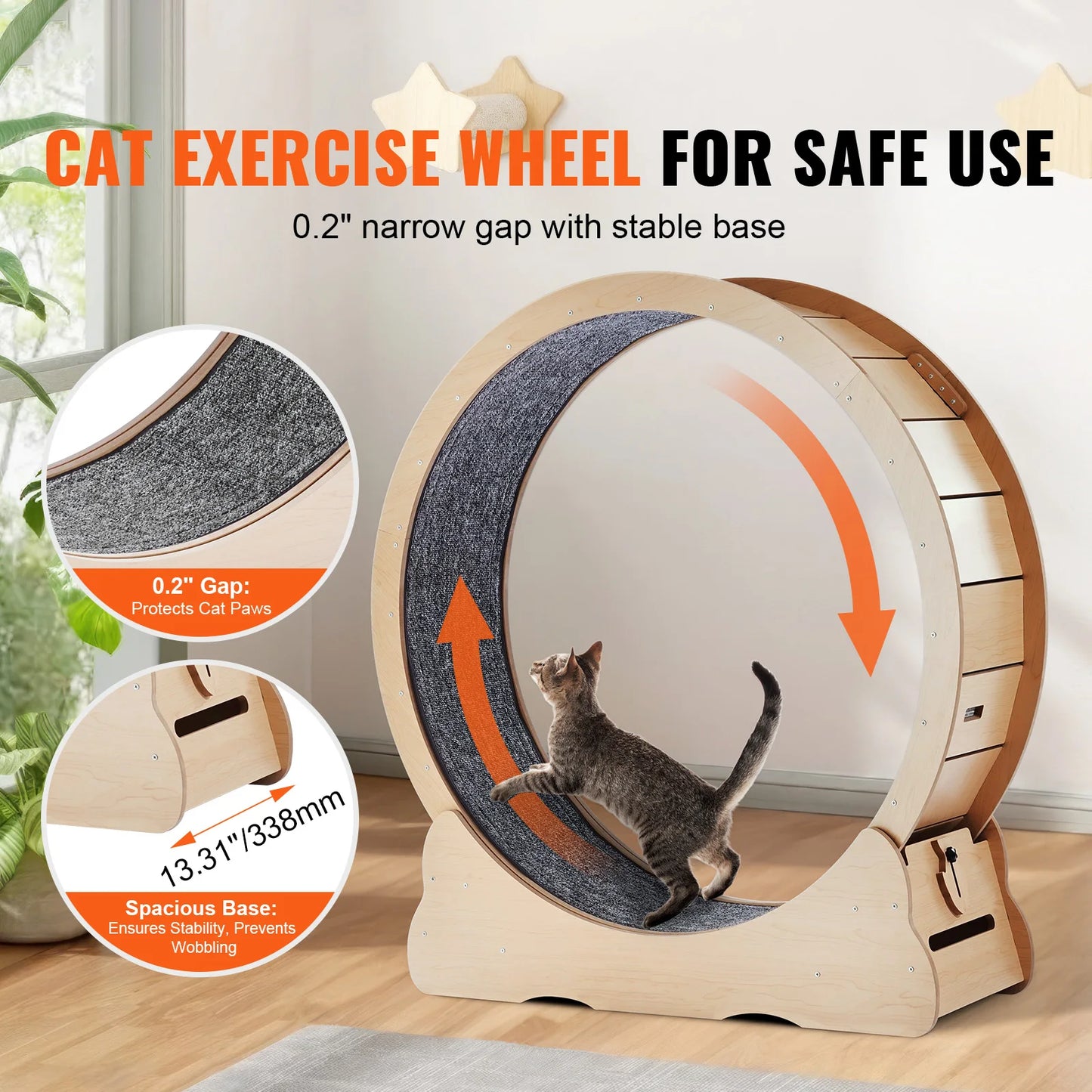 SucceBuy Wooden Cat Exercise Wheel Detachable Carpet Indoor Running