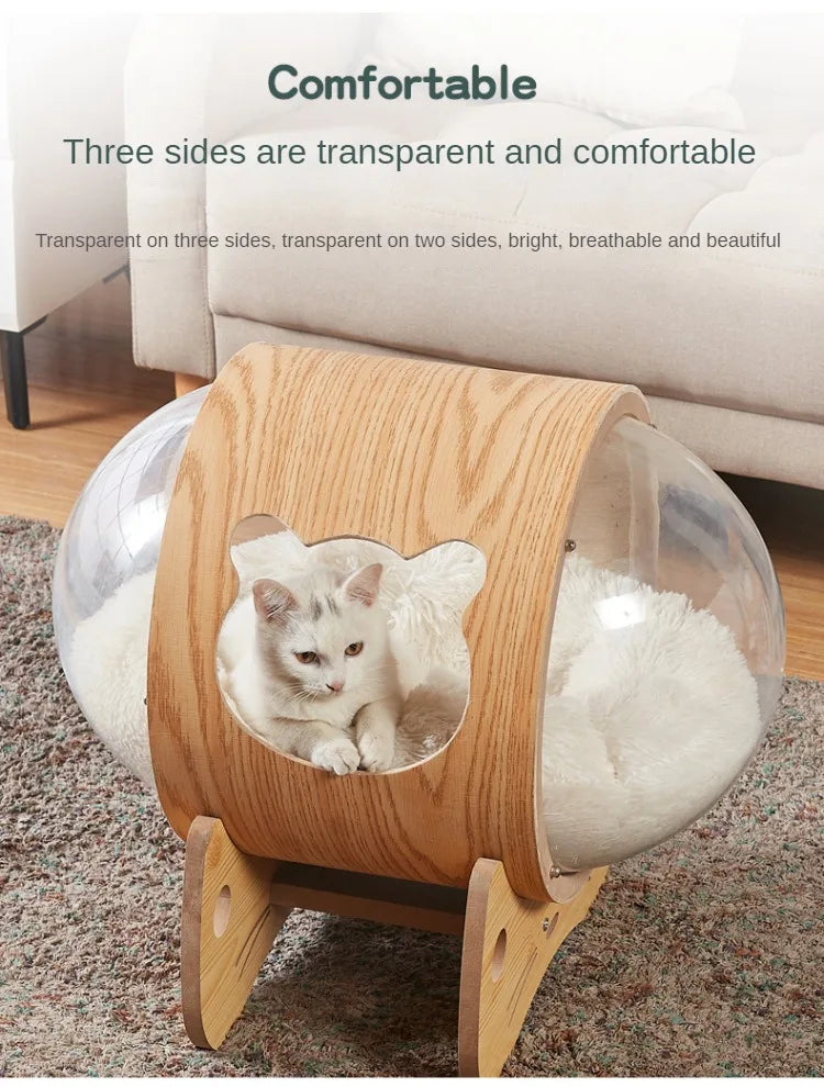 Smvp Cat Space Transparent Capsule Nest Bed For Climbing Cats Wooden